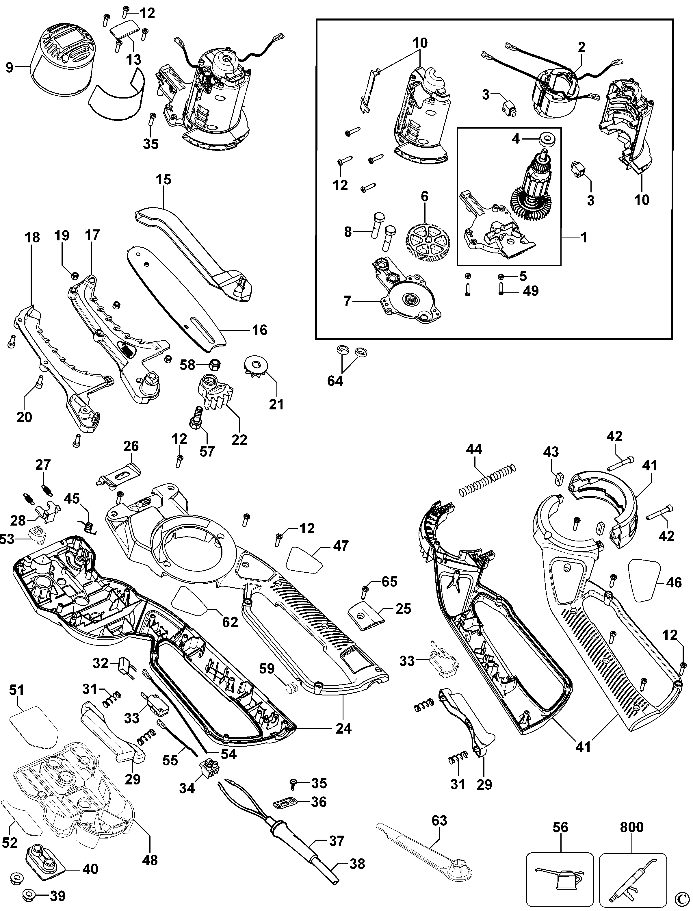 Default Diagram and Parts List for LP1000-BR Type 1 Black and Decker Pole Saw